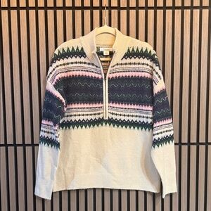 Natural Reflections Oatmeal Alpine Fairisle 1/4 Zip Sweater